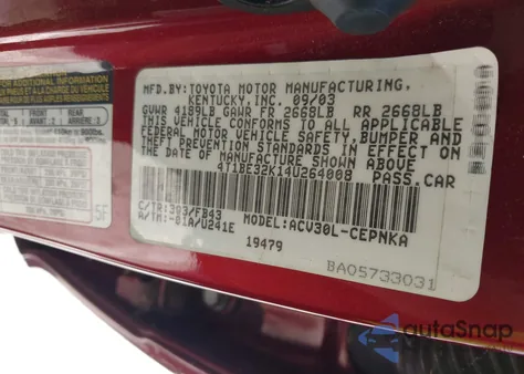 2004 Toyota Camry Le z USA, uszkodzony, nr VIN 4T1BE32K14U264008